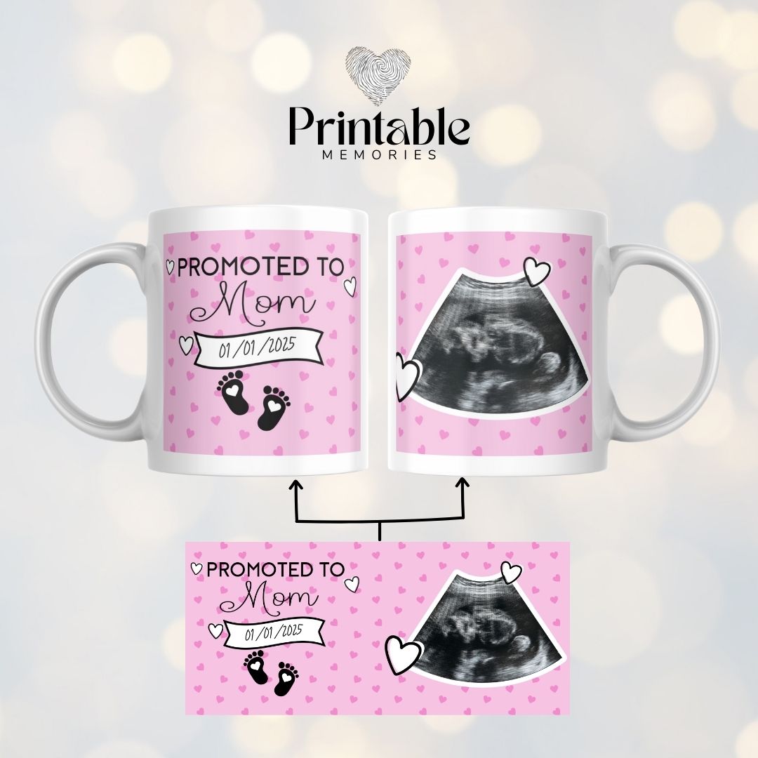 Caneca "Promoted To Mom/Dad/Grandpa/Grandma" Printable Memories