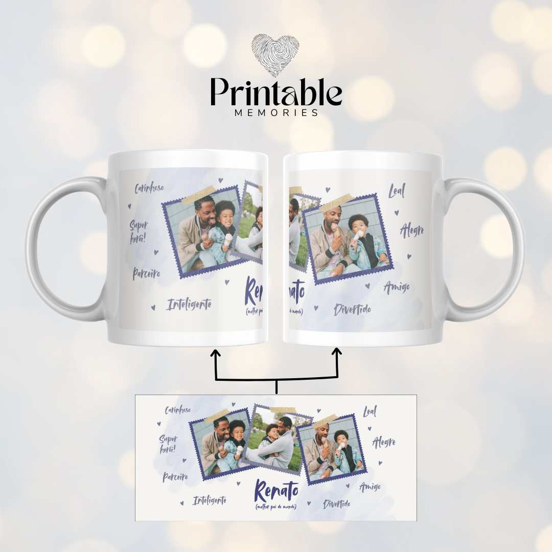 Caneca "(Nome do Pai) Melhor Pai do Mundo + Adjetivos" Printable Memories