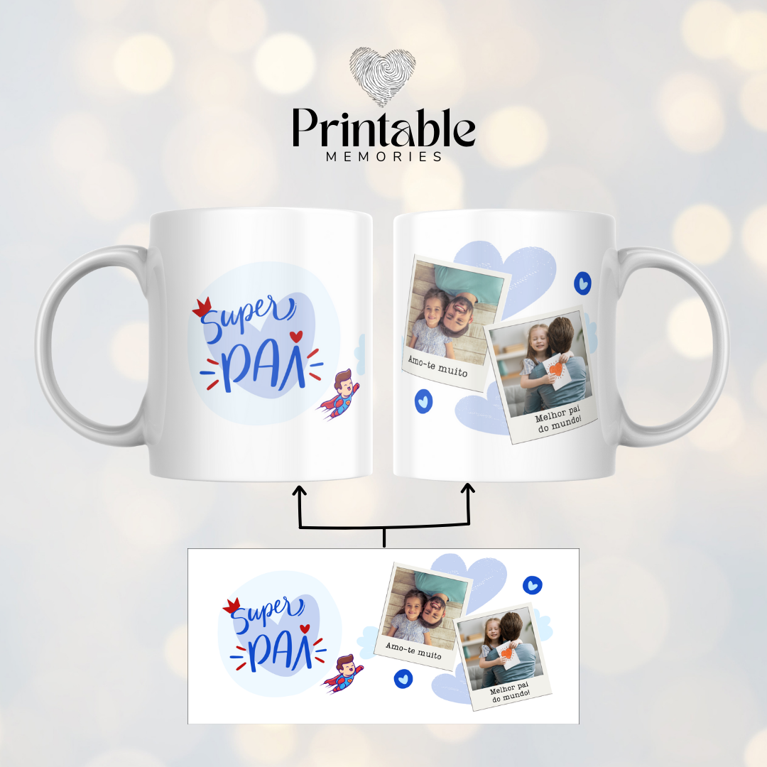 Caneca "Super Pai" Printable Memories