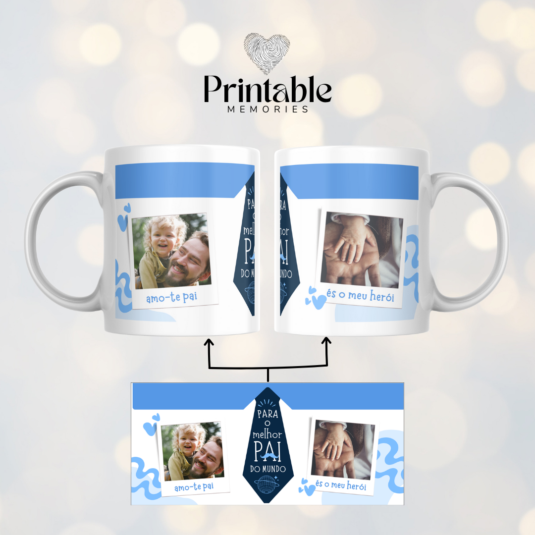 Caneca "Para o Melhor Pai do Mundo (Amo-te, És o meu Herói)" Printable Memories