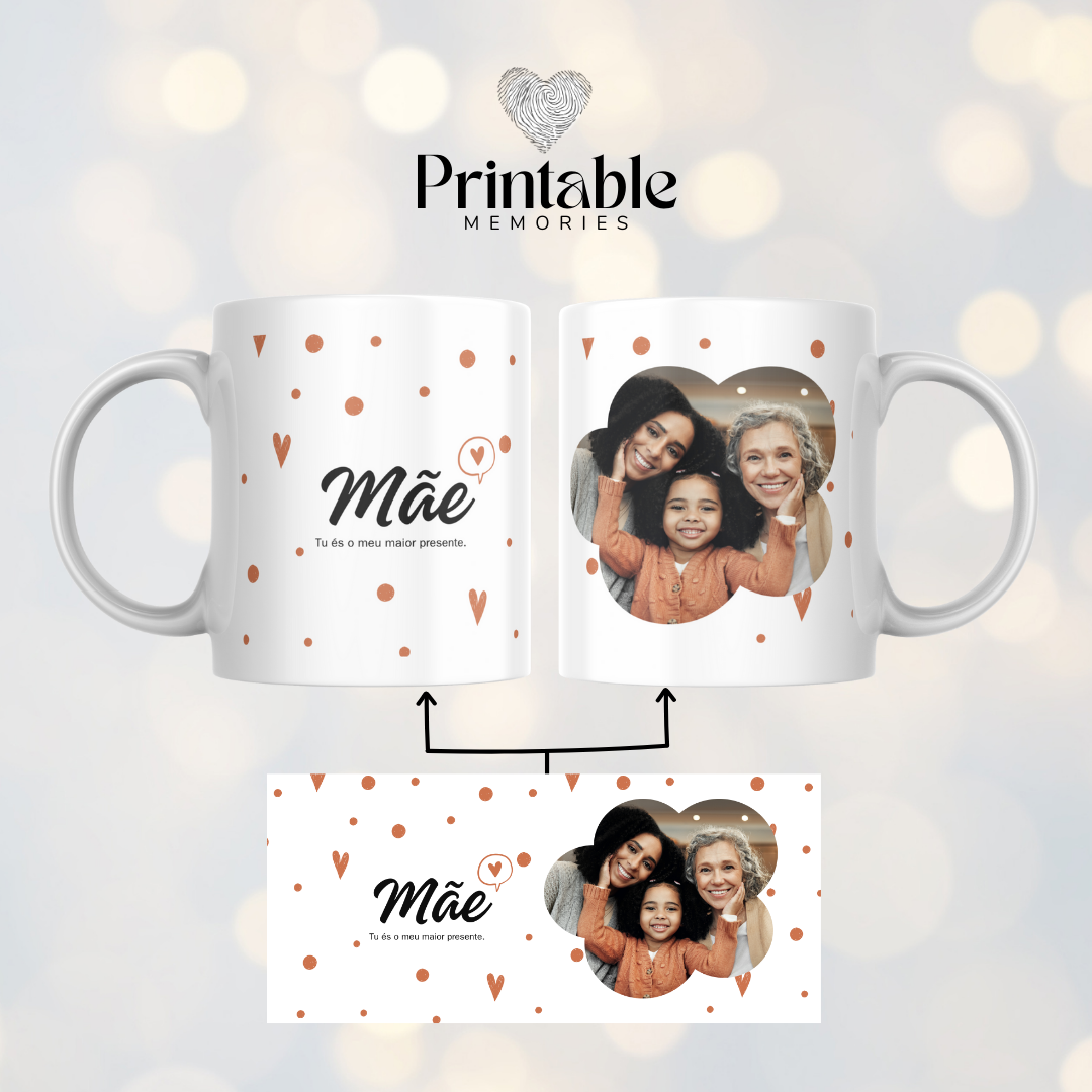 Caneca "Mãe, o Meu Maior Presente" Printable Memories