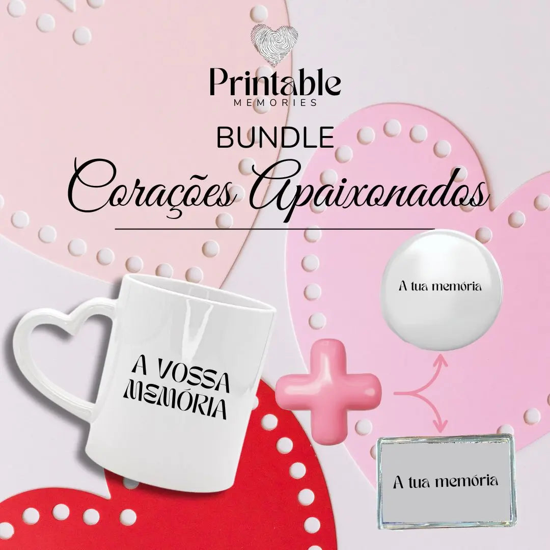 Bundle - Corações Apaixonados (caneca+iman) Printable Memories