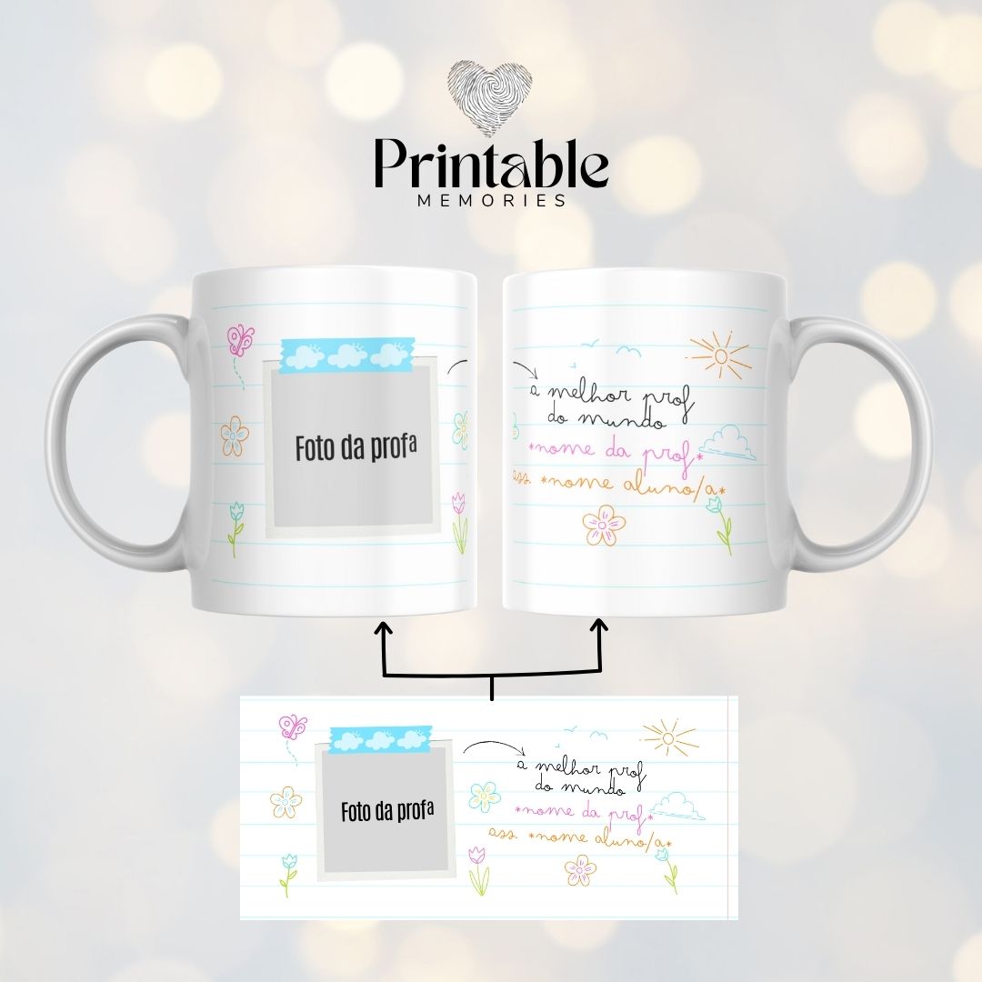 Caneca "A Melhor Prof do Mundo" – com Foto e Nome Printable Memories