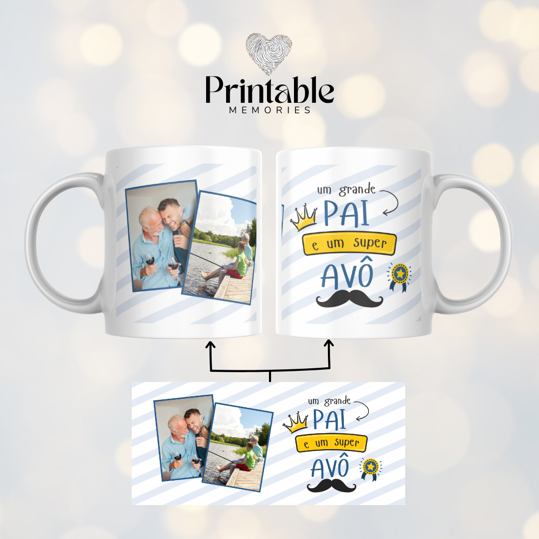 Caneca "Um Grande Pai/Mãe e um Super Avô/Avó" Printable Memories