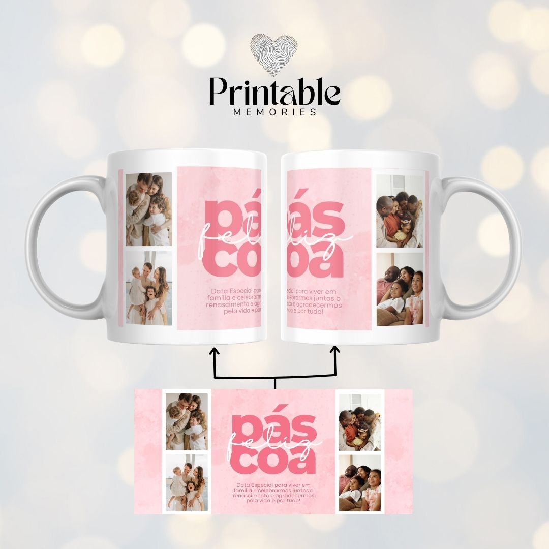 Caneca Feliz Páscoa Rosa Printable Memories