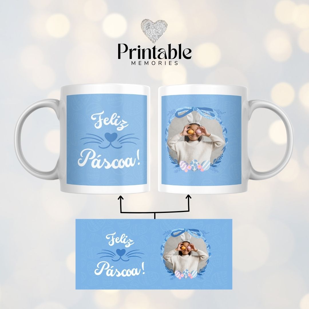 Caneca Feliz Páscoa Azul Printable Memories