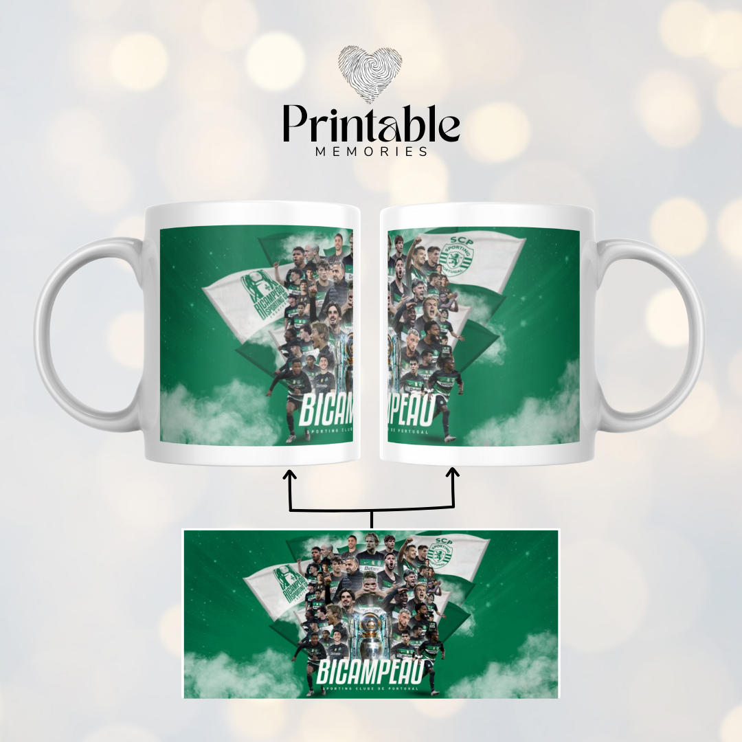 Caneca Bicampeão Sporting 24/25 Personalizada Printable Memories