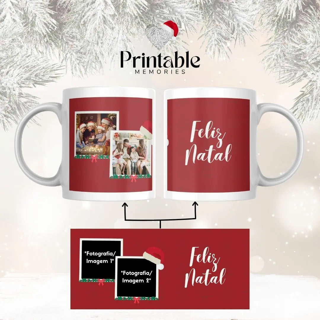 Caneca Personalizada Natal Vermelha – 2 Fotografias Printable Memories