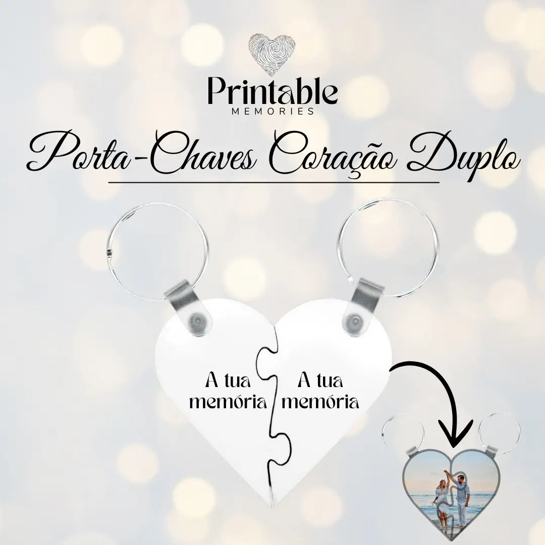 Porta-Chaves Duplo Coração Puzzle Printable Memories