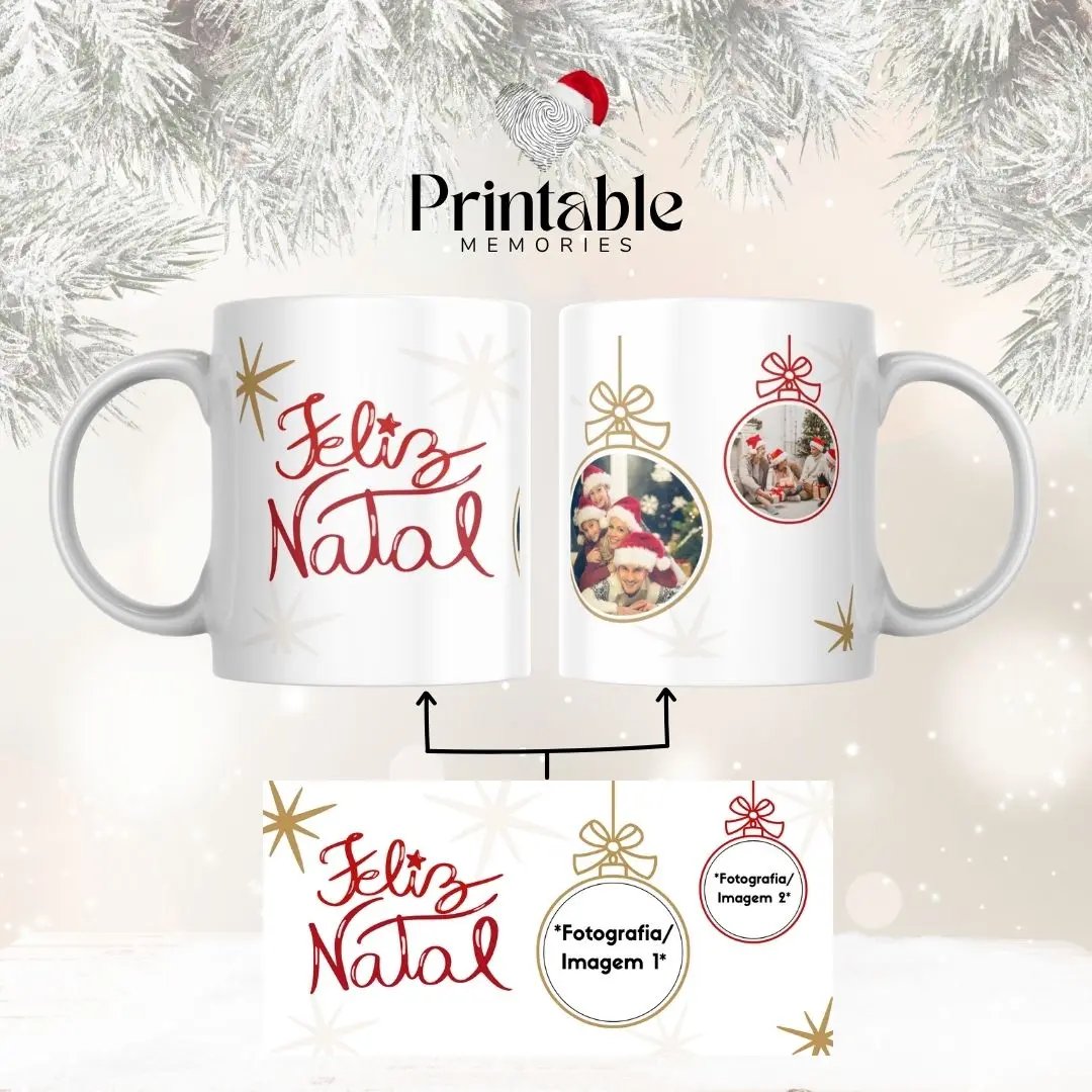 Caneca de Natal – Minimalista com Fotografias 🎄✨ Personalizável Printable Memories