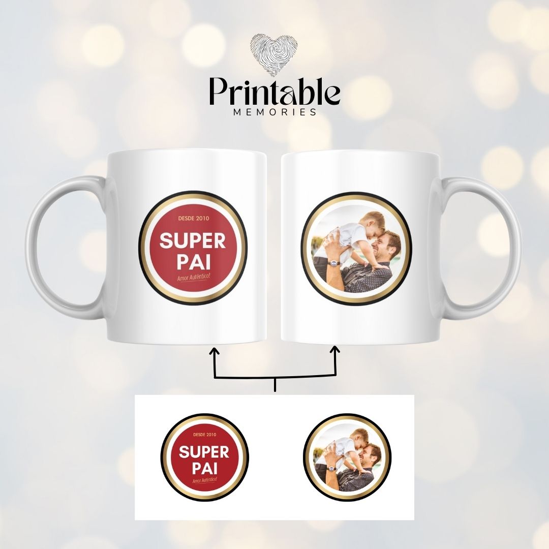 Caneca Cerveja "Super Padrinho / Pai / Avô / Amigo" Printable Memories