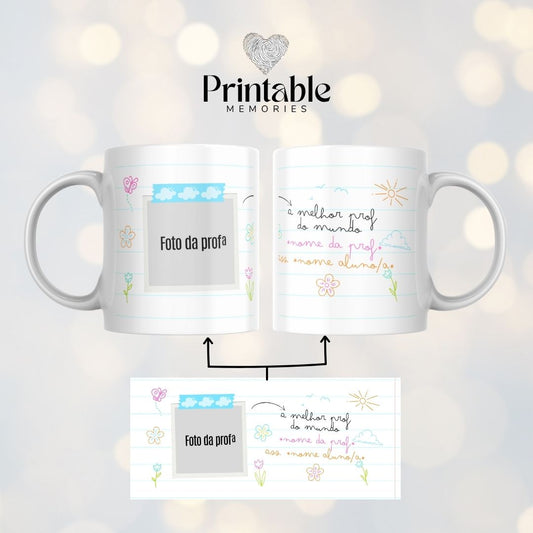 Caneca "A Melhor Prof do Mundo" – com Foto e Nome Printable Memories