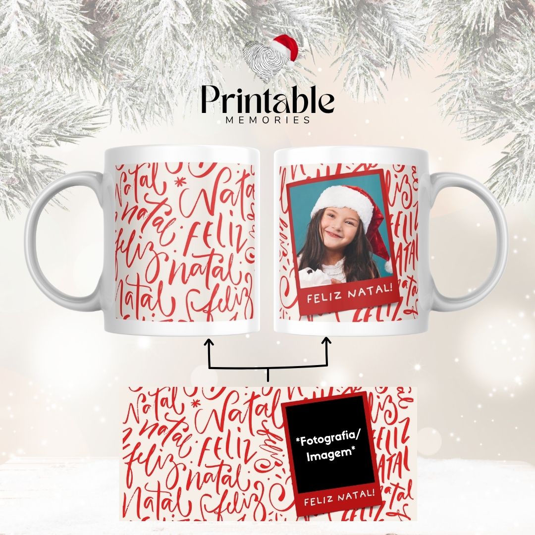 Caneca Personalizada de Natal – “Feliz Natal!” Vermelha (1 Fotografia) Printable Memories