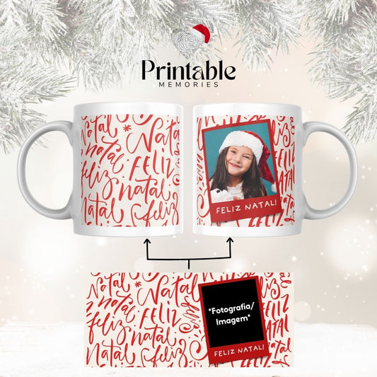Caneca Personalizada de Natal – “Feliz Natal!” Vermelha (1 Fotografia) Printable Memories