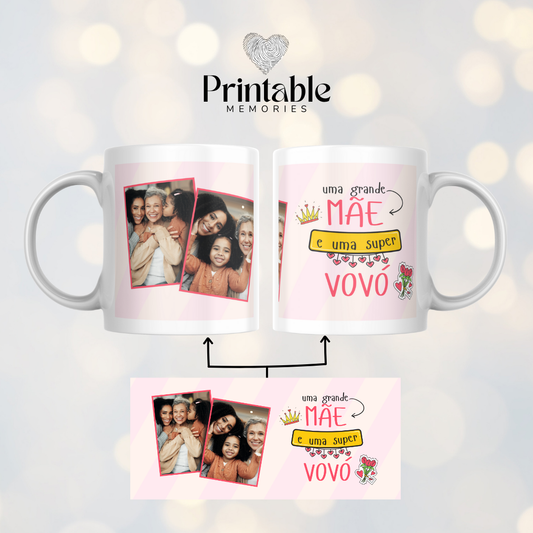 Caneca "Um Grande Pai/Mãe e um Super Avô/Avó" Printable Memories
