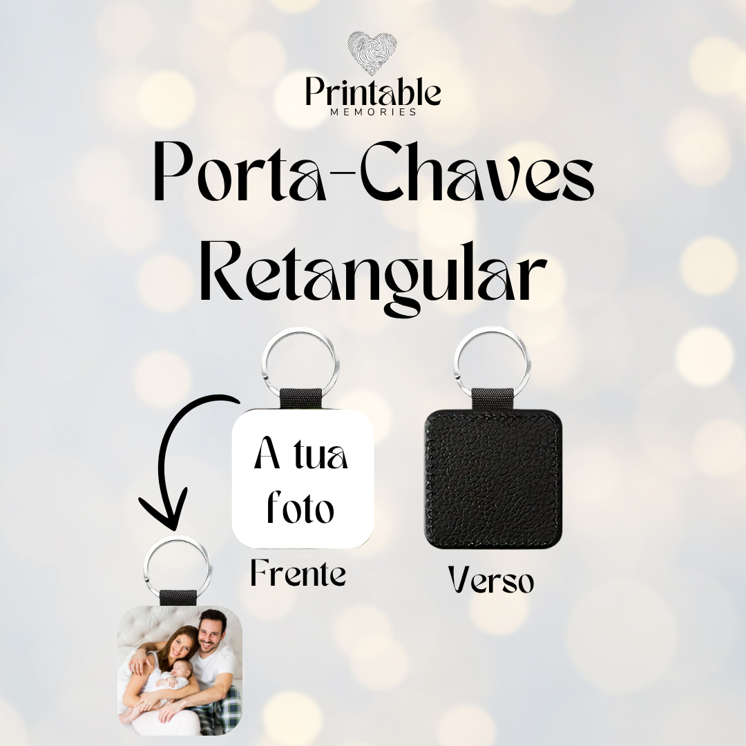 Porta-chaves Retangular Personalizado – Preto tipo couro Printable Memories