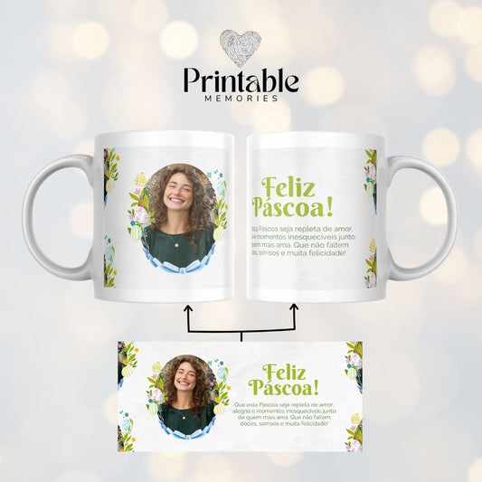 Caneca Feliz Páscoa Floral Printable Memories