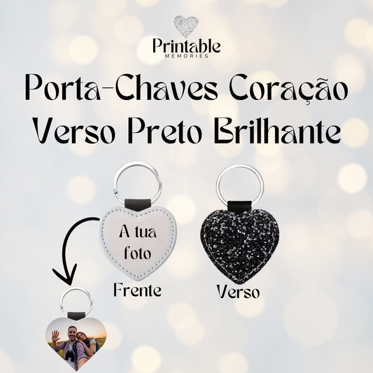 Porta-Chaves Coração Personalizável (1 Lado) com Verso Preto Brilhante ✨🔑 Printable Memories