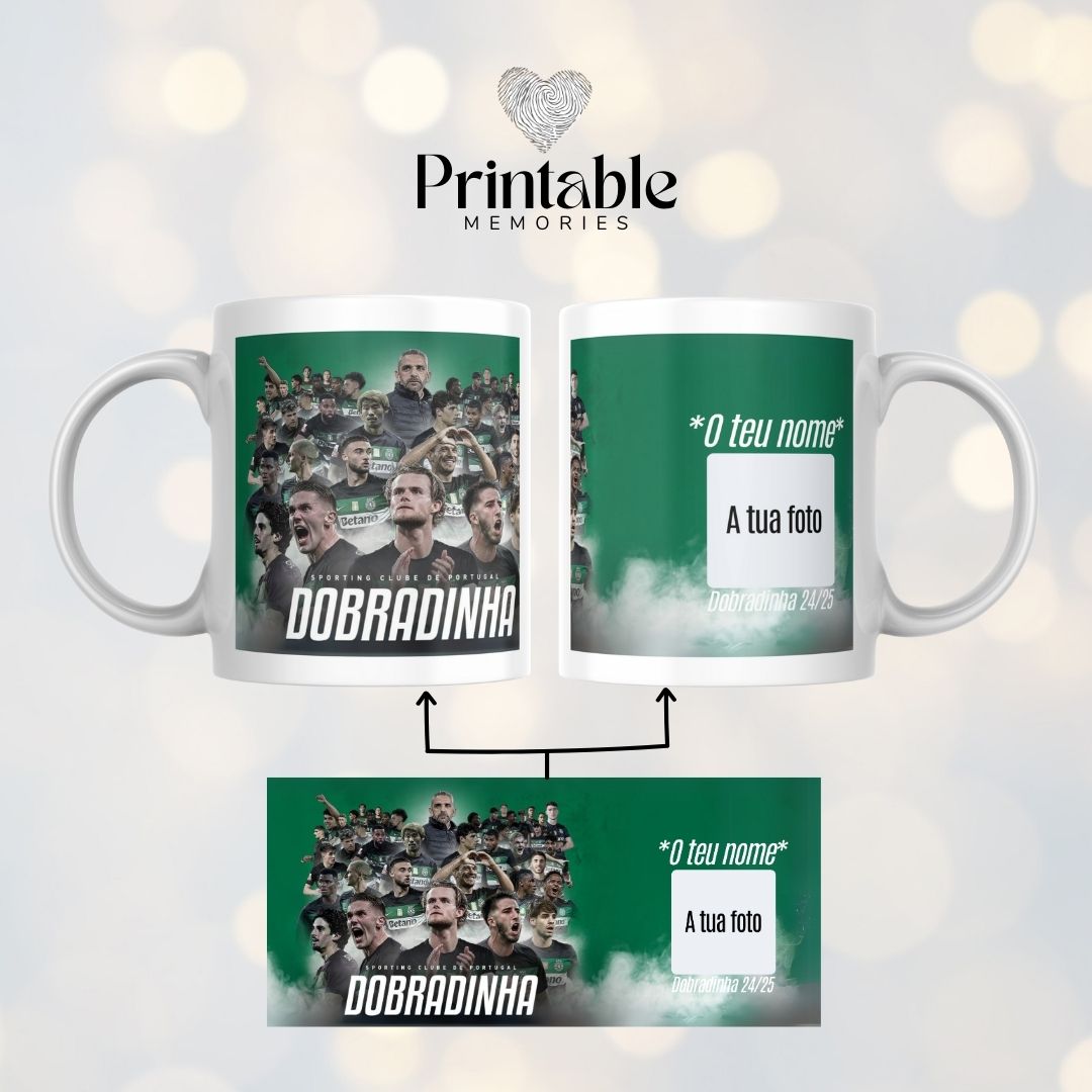 Caneca Dobradinha Sporting 24/25 Personalizada Printable Memories