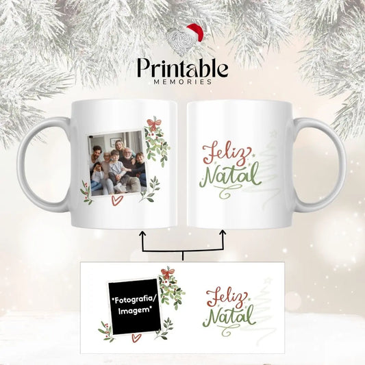 Caneca "Feliz Natal" – Personalizada com 1 Fotografia🎄 Printable Memories