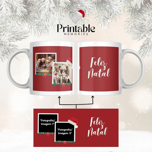 Caneca Personalizada Natal Vermelha – 2 Fotografias Printable Memories