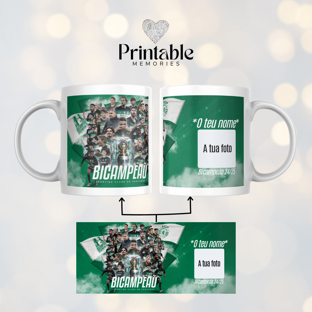 Caneca Bicampeão Sporting 24/25 Personalizada Printable Memories