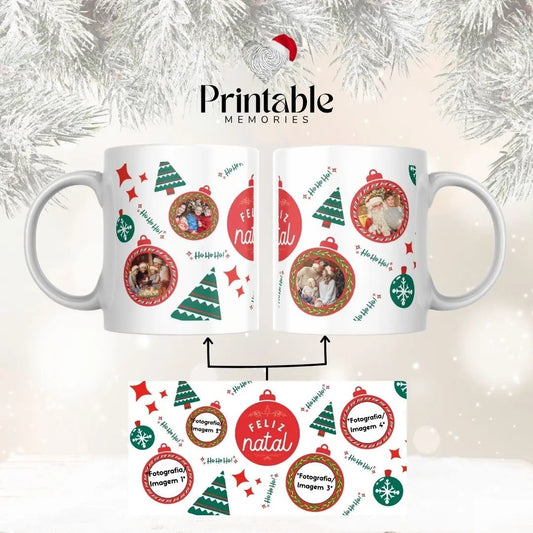 Caneca de Natal – Bolas e Árvore 🎅🎄 Personalizável Printable Memories