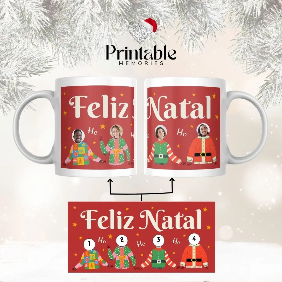 Caneca de Natal – Família Divertida 🎅🎄 Personalizável Printable Memories