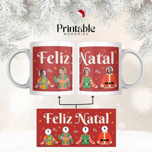 Caneca de Natal – Família Divertida 🎅🎄 Personalizável Printable Memories