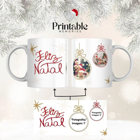 Caneca de Natal – Minimalista com Fotografias 🎄✨ Personalizável Printable Memories