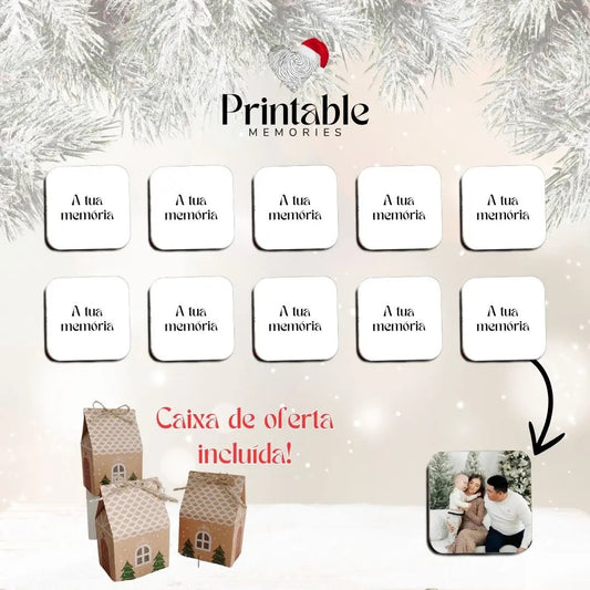 🧲 Pack 10 Ímanes Quadrados Personalizados – Edição Natal 🎁 Printable Memories