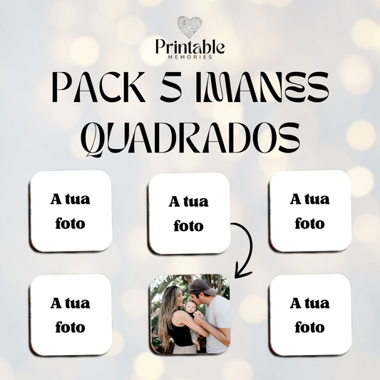 Pack de 5 Ímanes Quadrados Personalizados Printable Memories