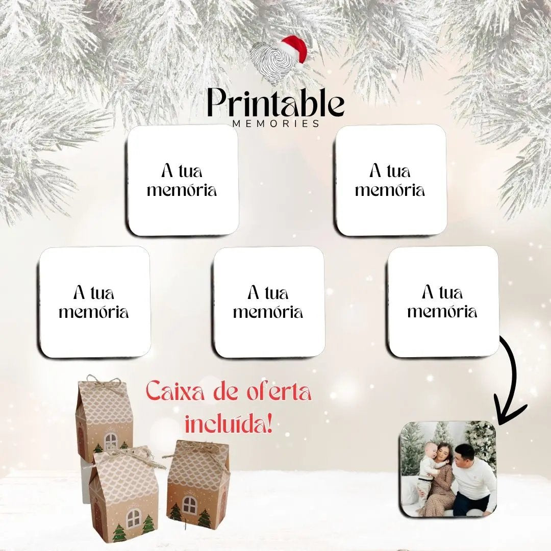 🧲 Pack 5 Ímanes Quadrados Personalizados – Edição Natal 🎄 Printable Memories